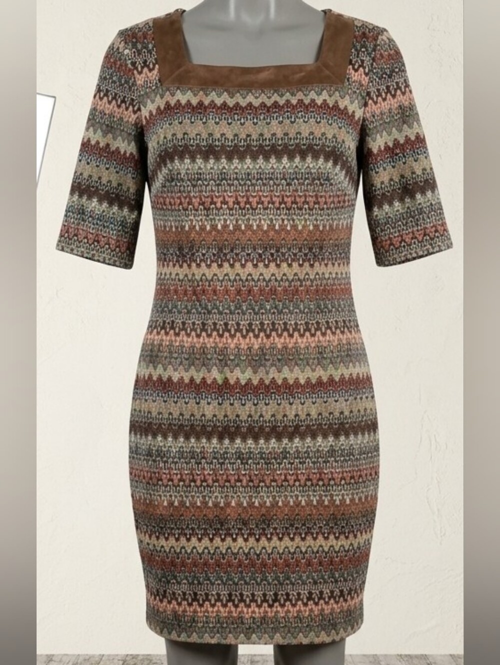 Sandra Darren Multi-Striped Knit Midi Dress in Brown, Pink, Green